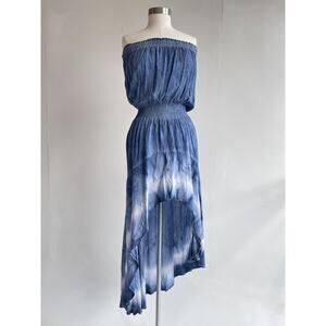 Storia Blue Tie Dyed Strapless Sun Dress Sz M Asymetrical Boho Hippie